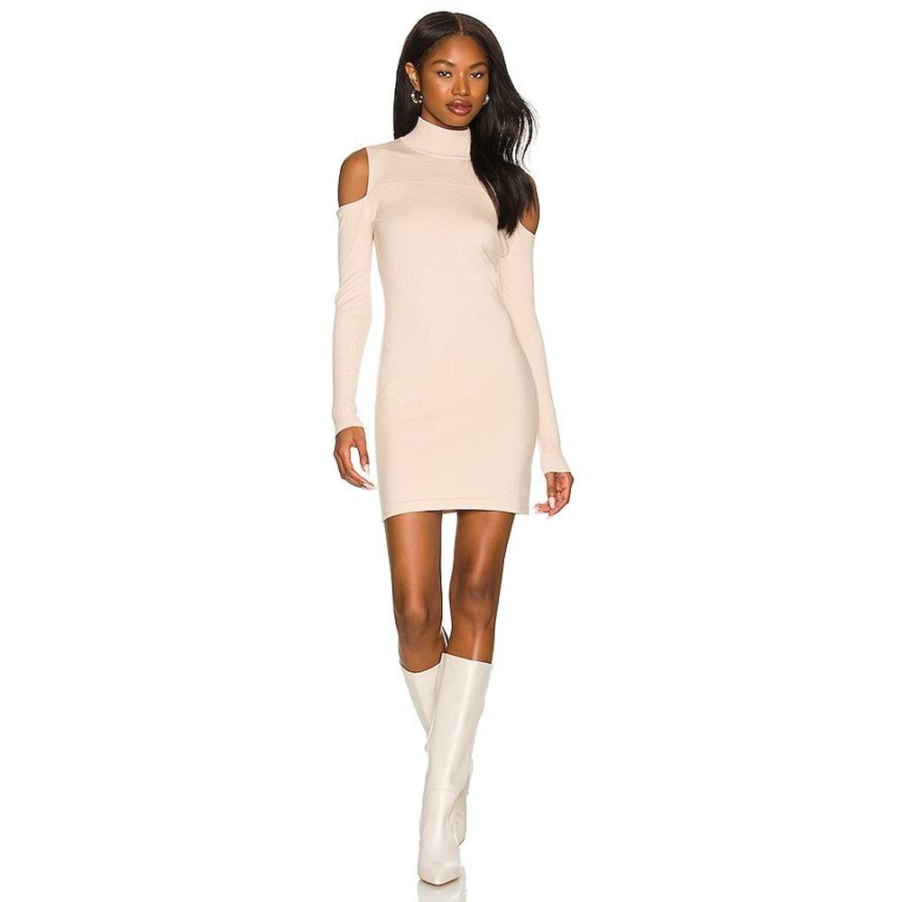 Camila Coelho Womens Taupe Nude Taylor Cold Shoulder Sweater Dress Small